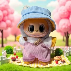 Charming Plush Toy with Blue Hat and Pink Outfit